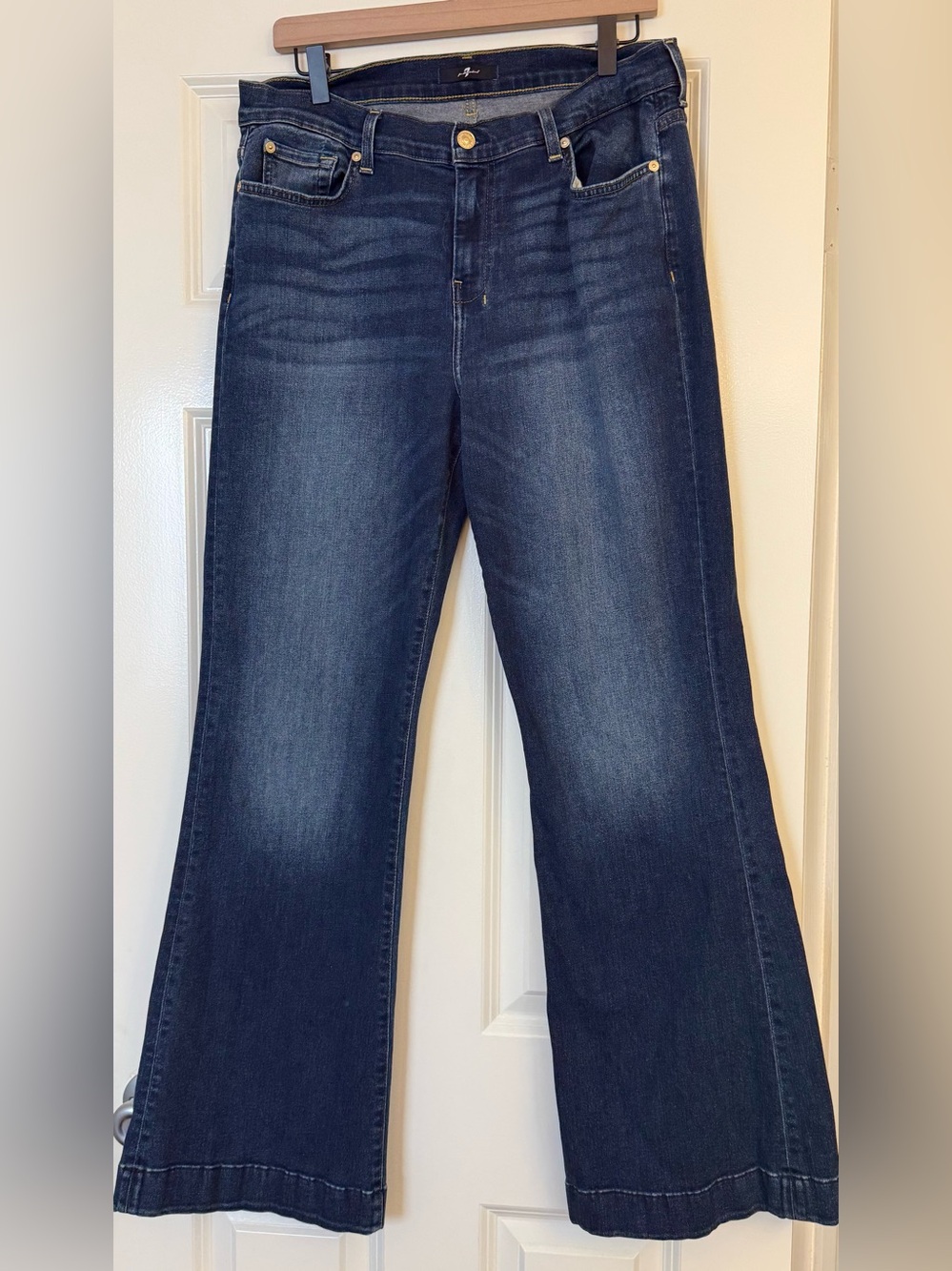 7 For All Mankind Tailorless Dojo Cambridge Flare Jeans Blue Denim size 32